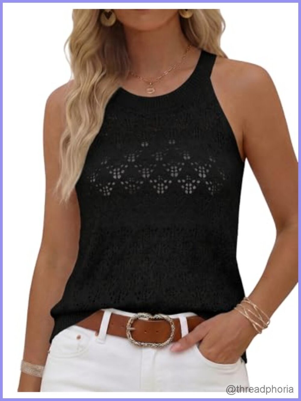 Women's Sleeveless Crochet Knit Tank Top Hollow Out Lightweight Summer Sweater